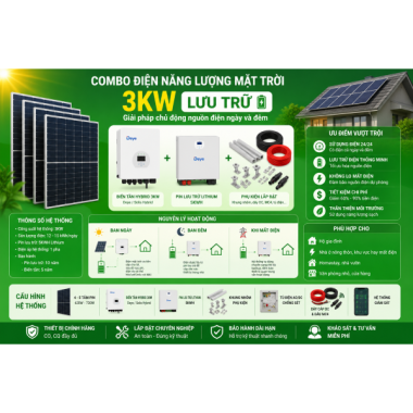 COMBO ĐIỆN NĂNG LƯỢNG MẶT TRỜI 3KW LƯU TRỮ