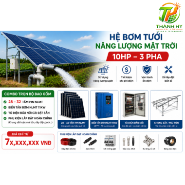 Combo Hệ Bơm Tưới Năng Lượng Mặt Trời 10HP 3 Pha