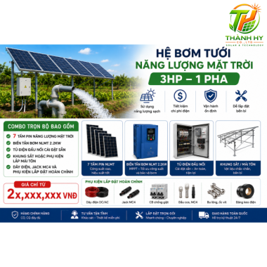 Combo Hệ Bơm Tưới Năng Lượng Mặt Trời 3HP 1 Pha