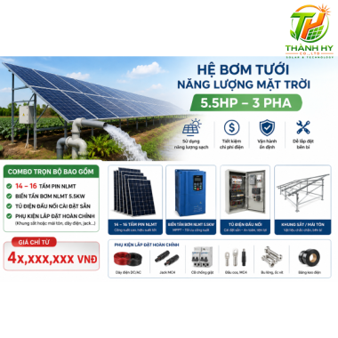 Combo Hệ Bơm Tưới Năng Lượng Mặt Trời 5.5HP 3 Pha