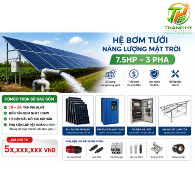 Combo Hệ Bơm Tưới Năng Lượng Mặt Trời 7.5HP 3 Pha